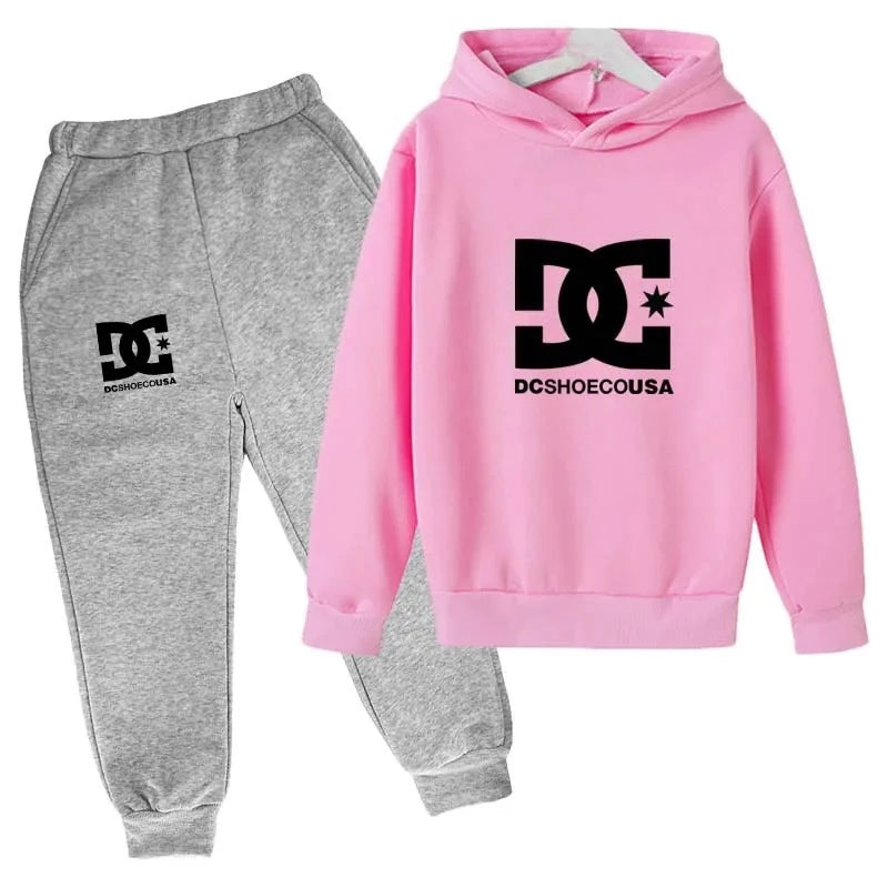Kids Spring Autumn Casual Simple Print 2pcs Hoodie+Pants Tracksuits Trend Outfits Clothes Sets for 2-13 Years Boys and Girls