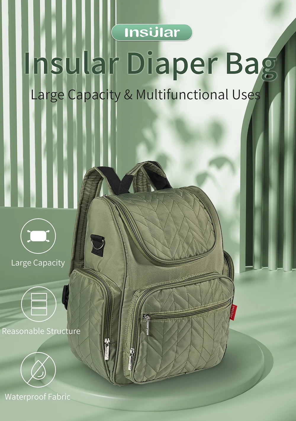 Large Capacity Nappy Backpack for Moms Multi Functional Waterproof Diaper Bag with Stroller Hooks for Baby Care Outdoor Travel