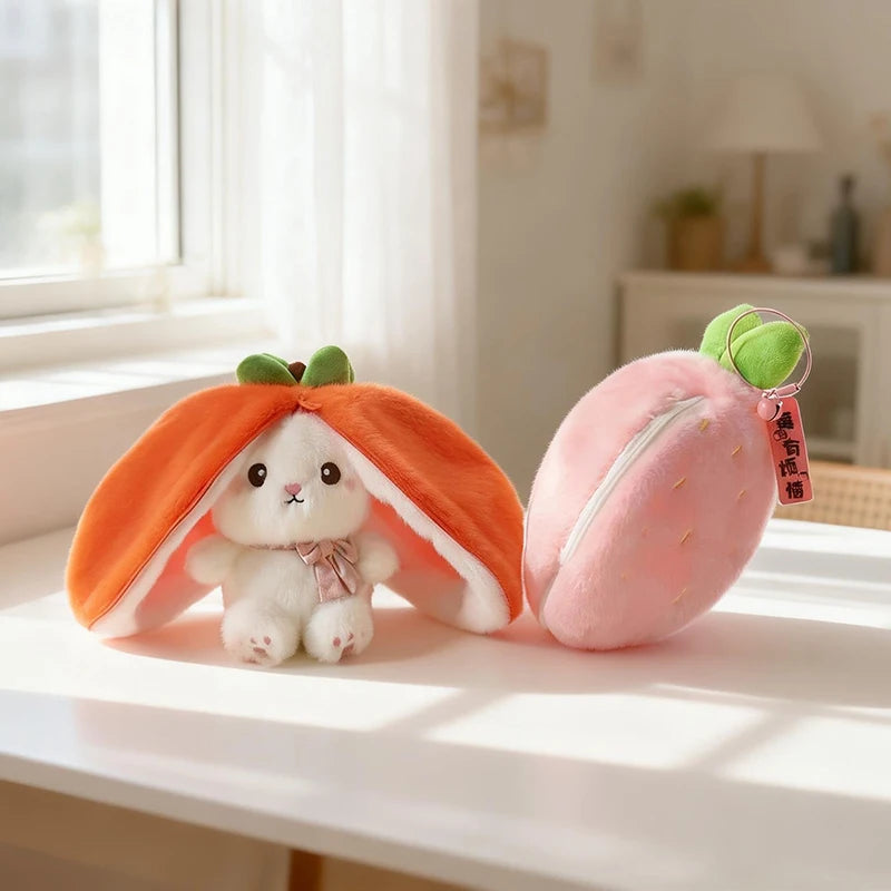 Hot Cute Fruit Bunny Plush Toy Creative Durian Pineapple Carrot Strawberry Turn Into Rabbit Soft Doll Birthday Christmas Gift
