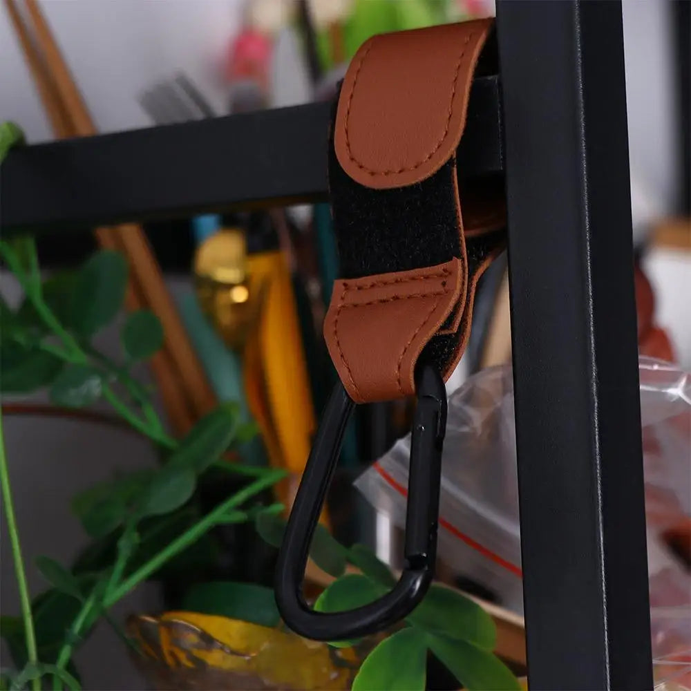 Portable Aluminum Alloy Carabiner Hanging Bags PU Leather Stroller Hooks Clips Cart Organizer Pram Hook Baby Bag Stroller Hook
