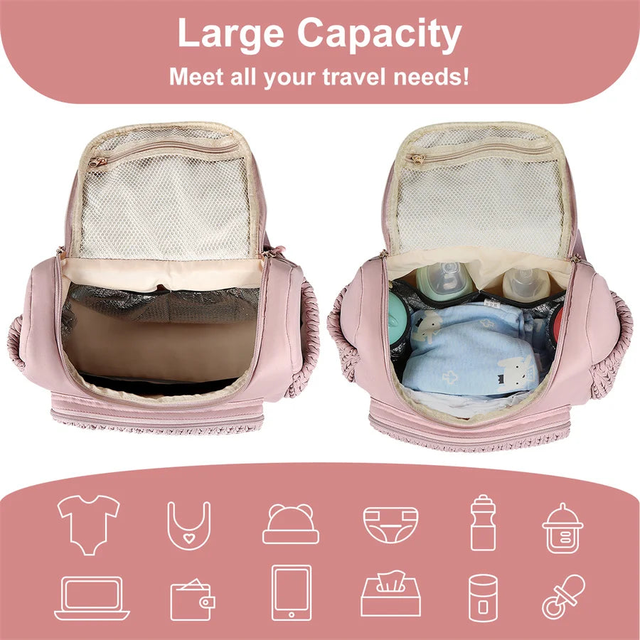 Mommy Diaper Bag Backpack Baby Stroller Organizer Large Capacity Travel Maternity Bag with Insulated Bottle Pockets Changing Pad