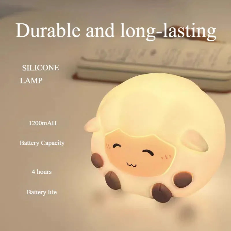 Cute Silicone Sheep Patting LED Night Light USB Rechargeable Dimmable Eye-Friendly Lamp for Kids Bedroom Decor Birthday Gift