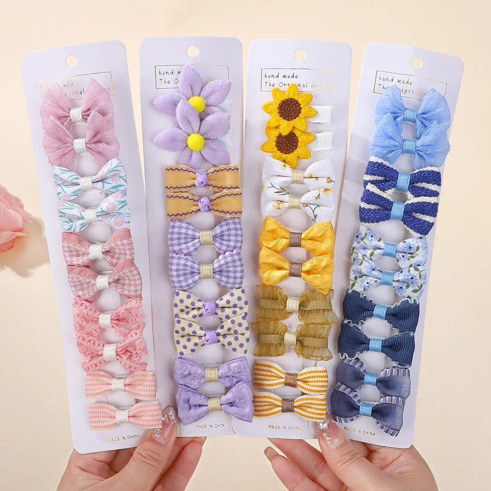 10Pcs/set Children Exquisite Hair Clip Lovely Bowknot Printing Cloth Hairgripes for Girls Boutique Hair Accessories