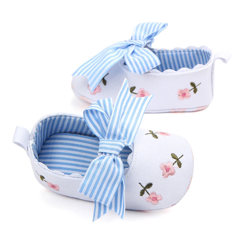 Cute Baby Girl Flower Bow Princess Shoes Spring & Autumn Fashion Design Soft Soled Solid Comfortable Infant Shoes First Walkers