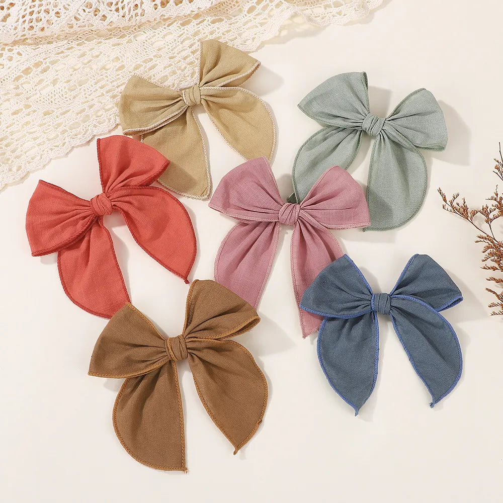 Randomly Color 8Pcs Cotton Bowknot Solid Color Hair Clip for Girls Lovely Handmade Hairgripes Baby Headwear Set
