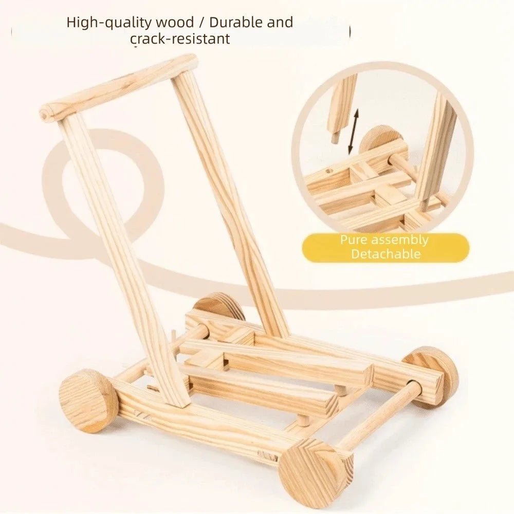 Adjustable Speed Height No-Knot Wood Baby Walker Wheeled Push-Pull Non-Toxic Toddler Walking Aid Safe Sturdy Durable