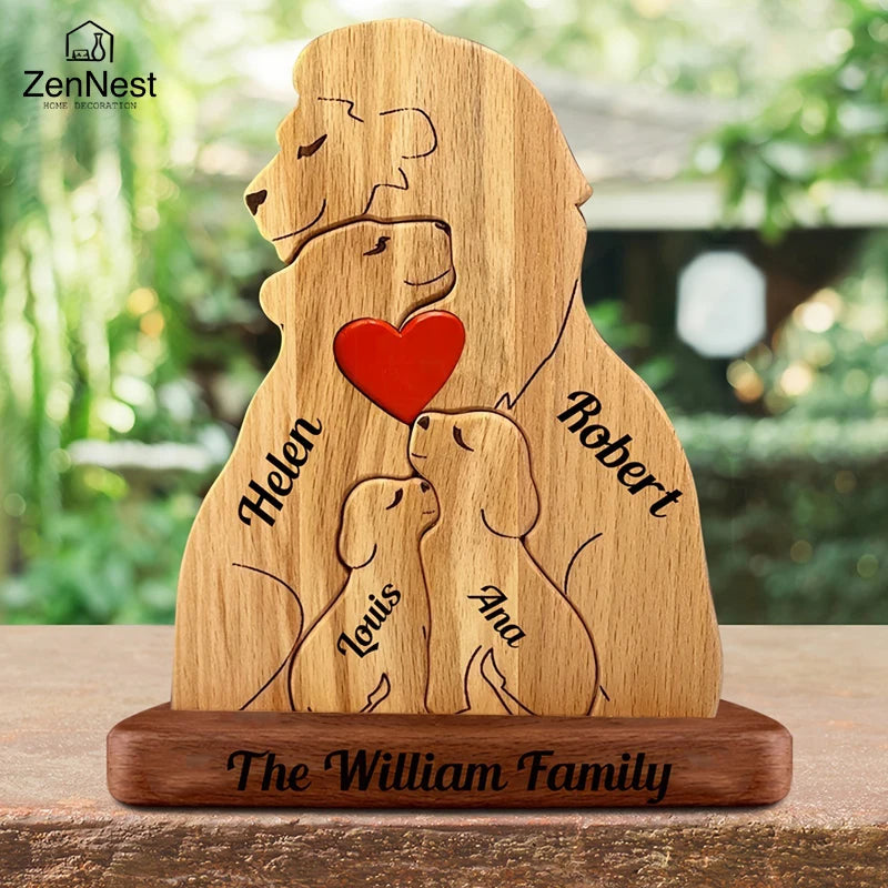 Personalized Wooden Lion Family Puzzle Ornament – Custom Name Family Christmas Decoration