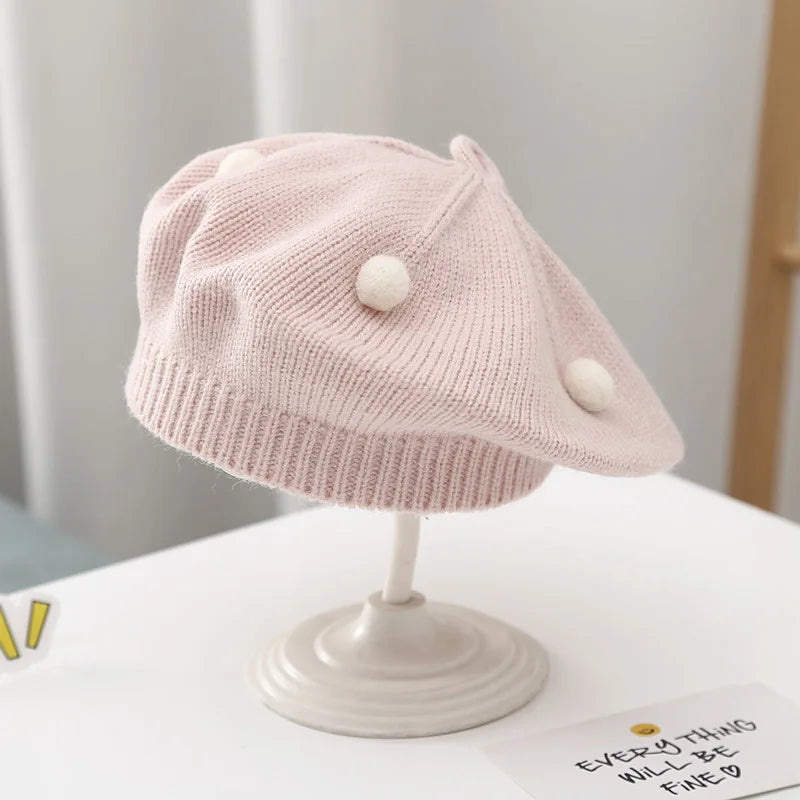 Infant Beret Wool Hat For Autumn Winter Warmth Baby Toddler Knitted Painter Style Bonnet