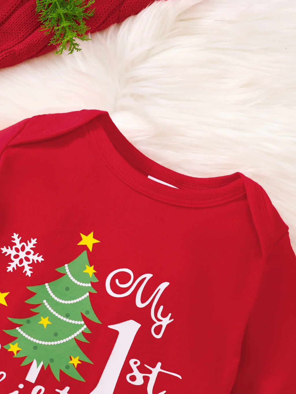 3Pcs Baby Boy Christmas Set Christmas Tree Printed Long Sleeve Bodysuit+Long Sleeve+Hat Set 0-18 Months Baby Boy Festival Set