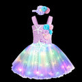 Pricness Girls Mermaid Tutu Dresses with LED Lights Sea Theme Party Starfish Ariel Cosplay Costumes Purple Ball Gown Dress