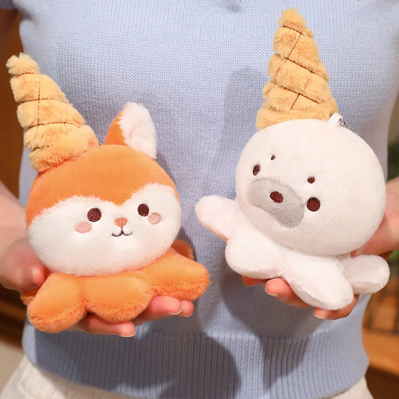 Hot 1pc 15cm Ice Cream Octopus Small Animal Plush Doll Head Sweet Cone Decor Seal Duck Rabbit Fox Toy Backpack Child Friend Gift