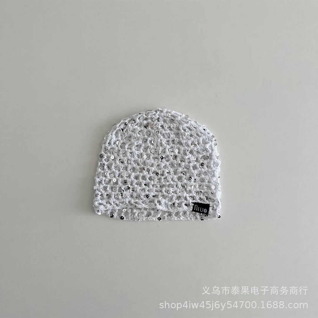 Sequin Hollow Knitted Pullover Hat For Girls Fishnet Headwrap Hwr01 Ethnic Style Cap