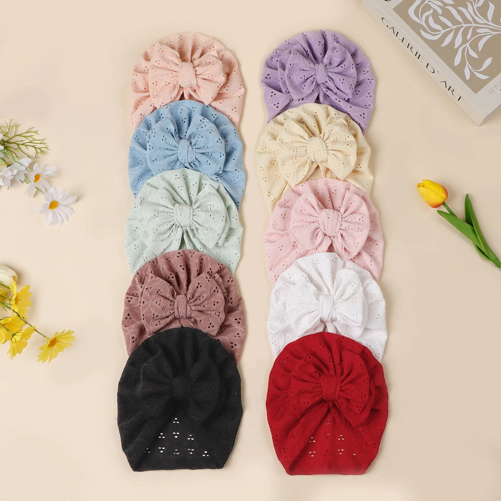Double Layer Soft Knit Newborn Beanie Big Bow Hollow No Brim Infant Girls Pullover Hat Baby Photo Props Head Cap