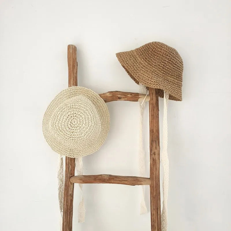 Fashion Lace Baby Hat Summer Straw Bow Baby Girl Cap Beach Children Panama Hat Princess Baby Sun Hats and Caps for Kids 1PC