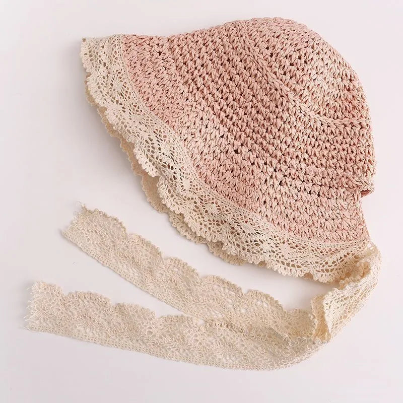 Fashion Lace Baby Hat Summer Straw Bow Baby Girl Cap Beach Children Panama Hat Princess Baby Sun Hats and Caps for Kids 1PC