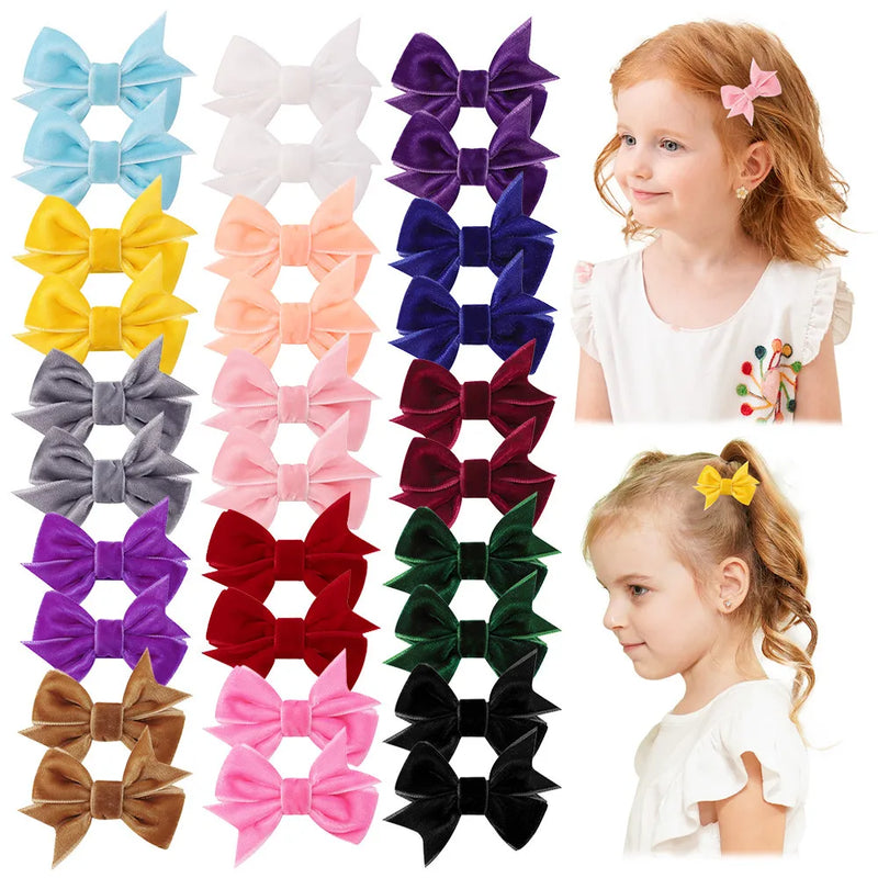 30PCS Velvet Bow Hair Clips Set for Girls Retro Red/Green Party Festivel Handmade Hair Accessories Kids Headwear