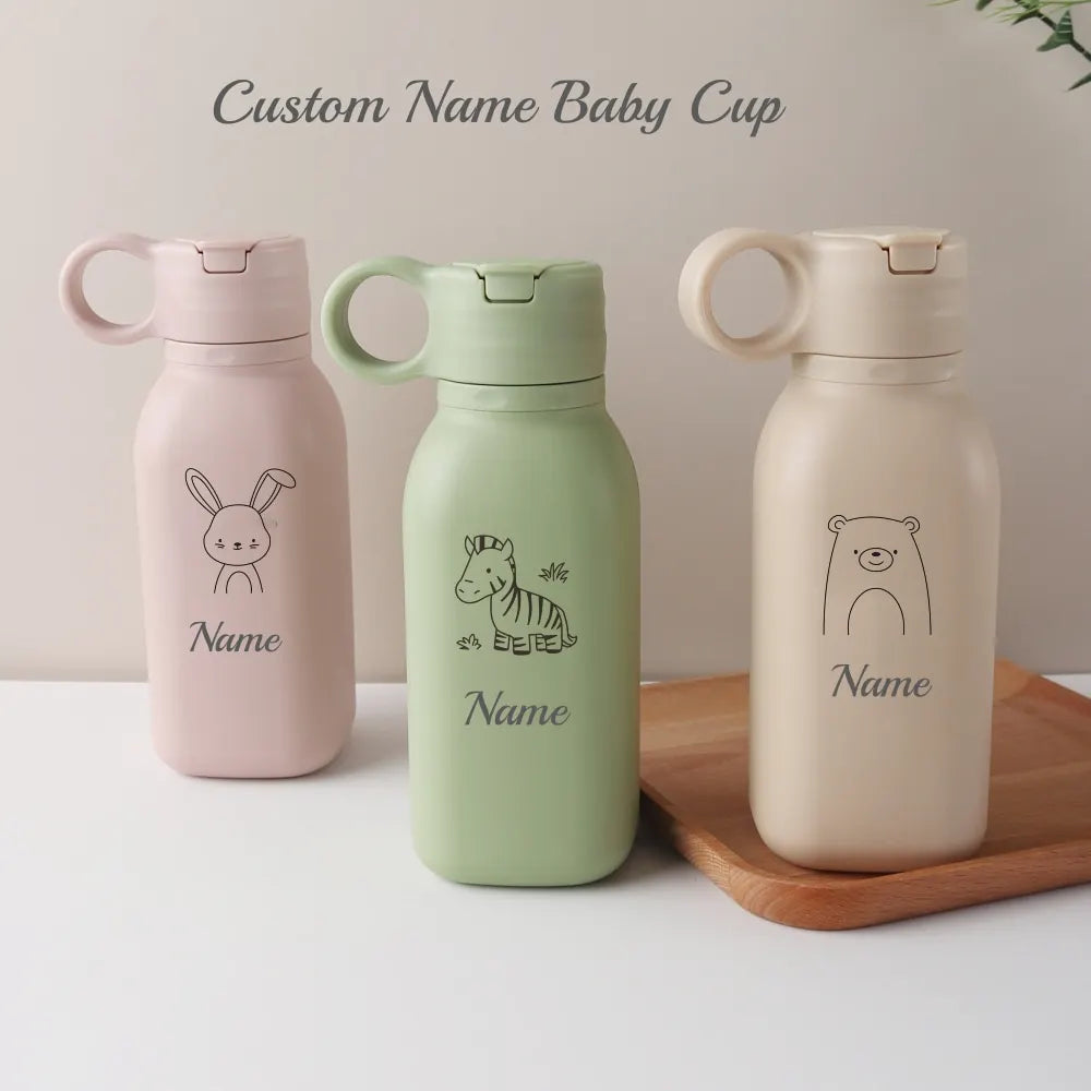 Personalized 450ml Silicone Straw Cup with Name – Custom Cartoon Water Bottle for Kids