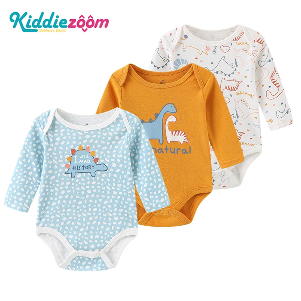 3-Pack Cartoon Long Sleeve Newborn Baby Boy Girl Bodysuits Spring Autumn 100%cotton Soft Baby Clothes