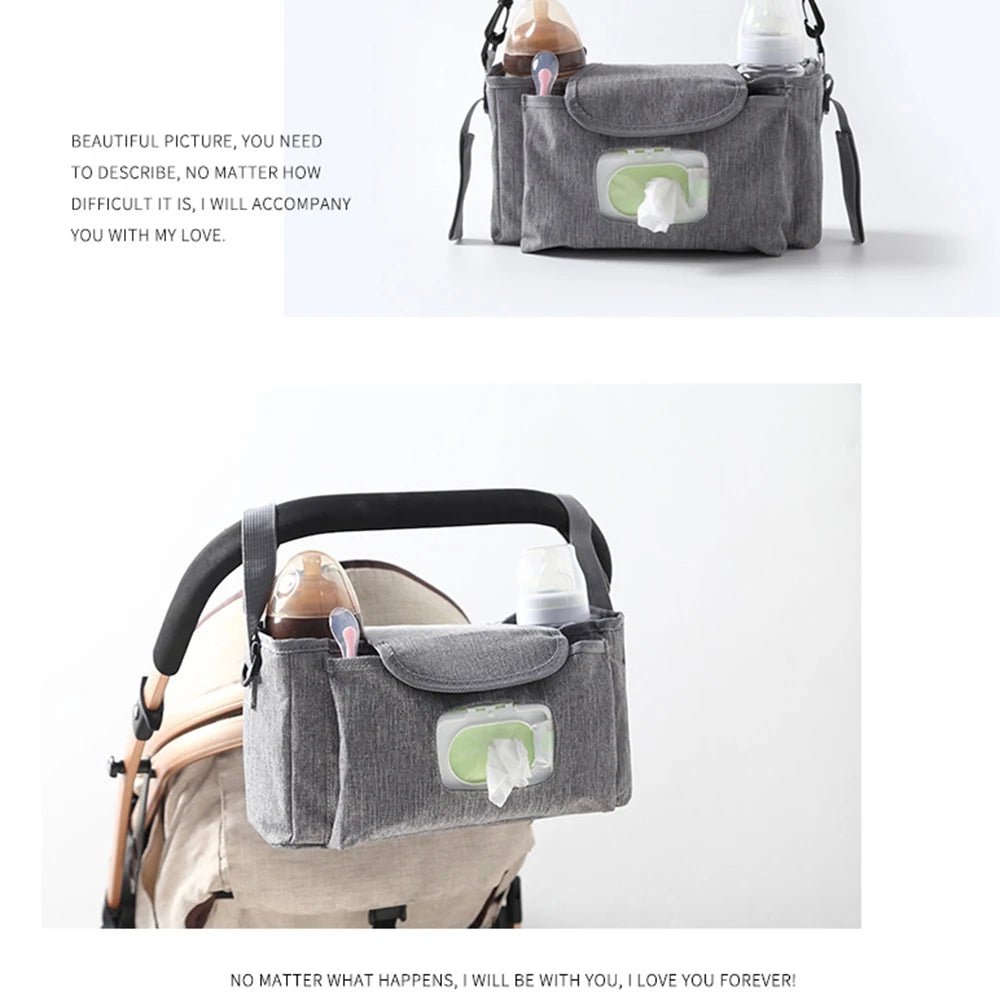 Multifunctional Baby Stroller Bag Large Capacity Waterproof Wet Wipe Hanging Bag Baby Care with Multiple Pockets