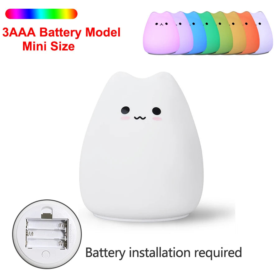 Cartoon Cat Led Night Light 4 Led Smd Rgb Touch Sensor 7 Colors for Children Battery Operated