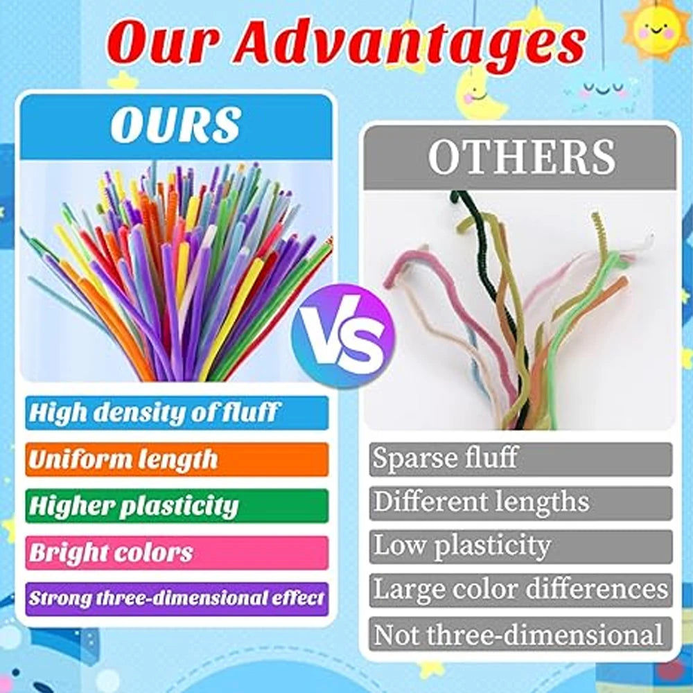 100-1500Pcs Plush Multicolor Chenille Stems Pipe Cleaners For Kids Diy Arts And Crafts