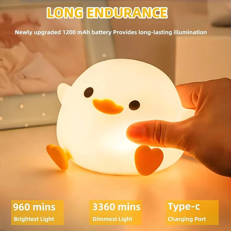 Cute DoDo Duck LED Night Light Touch-Sensitive Dimmable Rechargeable Silicone Bedside Lamp for Nursery Bedroom