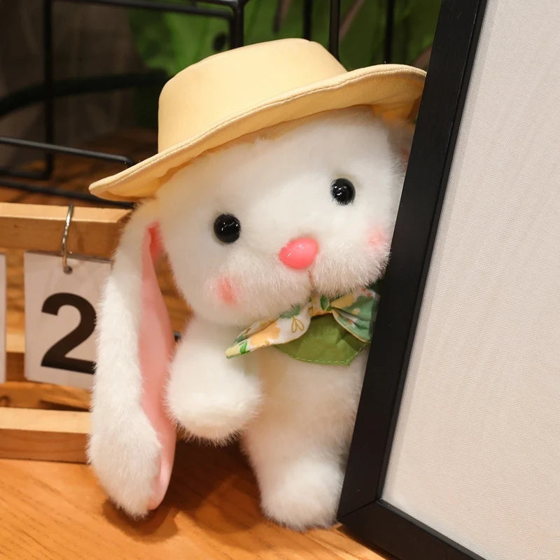 Hot Lovely Outing Trip Bunny Plush Toys Fluffy Cozy Cartoon Sun Hat Little Rabbit Doll Gentle Children Companion Xmas Gift