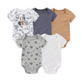 Cartoon Cute 5-Piece Baby Bodysuits Comfy Newborn Boy Girl Onesies Short Sleeves Infant Clothes