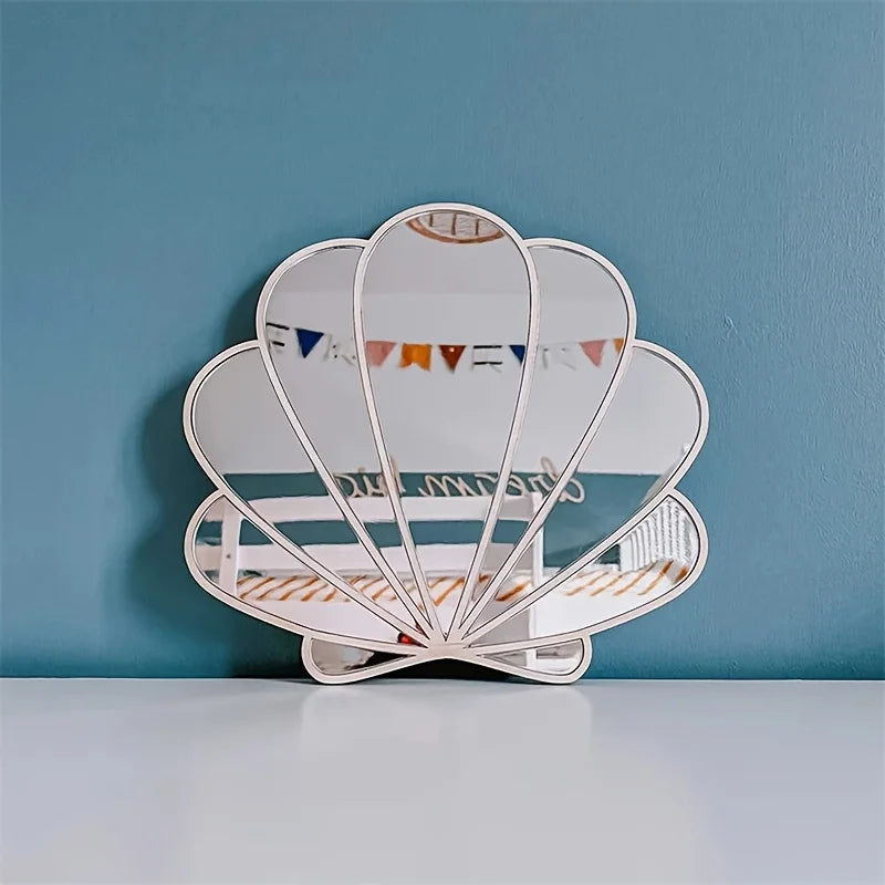 Scandinavian Wooden Shell Mirror - Anti-Shatter Silver Wall Decor