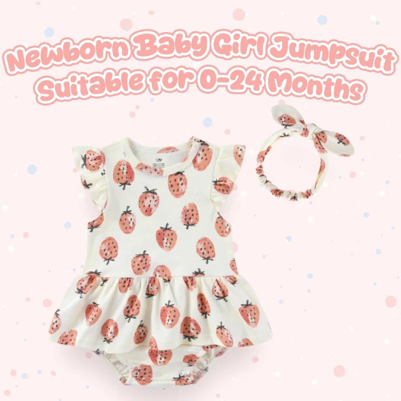 Cartoon Cute Baby Girl Clothing Set Ruffled Sleeveless Bodysuits Heaedband Summer Newborn Clothes 0-24 Months Infant Outfits