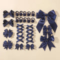 30Pcs/set Back To School Hair Bows Clip Hairband Set for Girls Navyblue White Ribbon Hair Clips Hair Rope Kids Hair Accessories
