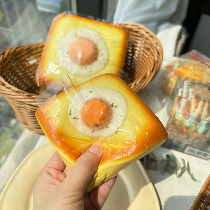 3D Realistic Fried Egg Toast Squishy Fidget Toy Slow Rising Stretchable Squeeze Decompression Toy Best Friend Gift for Adults