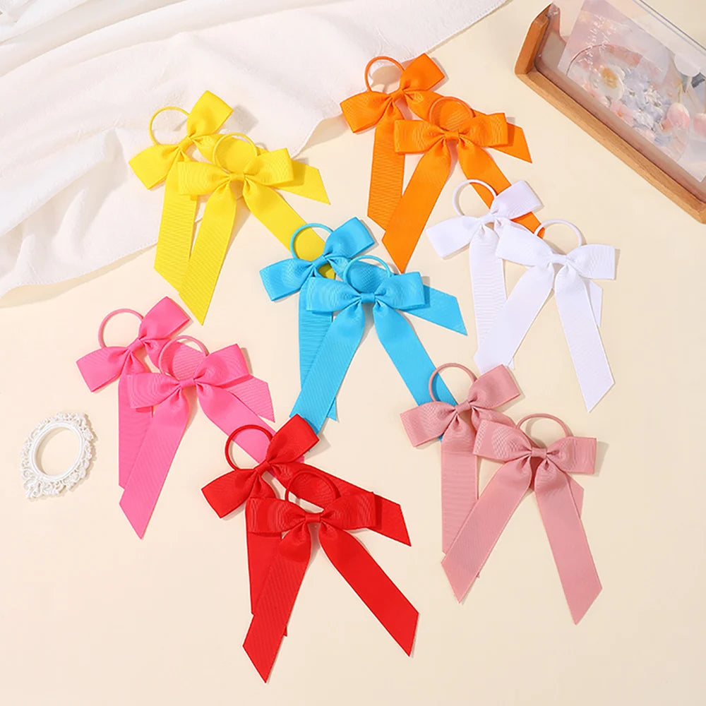 BABY BOWS 20Pcs/lot Girls Sweet Bows Hair Rope Rubber Band Ribbon Bow Elegant Ponytail Headband Gift Set Solid Hairring Dressup