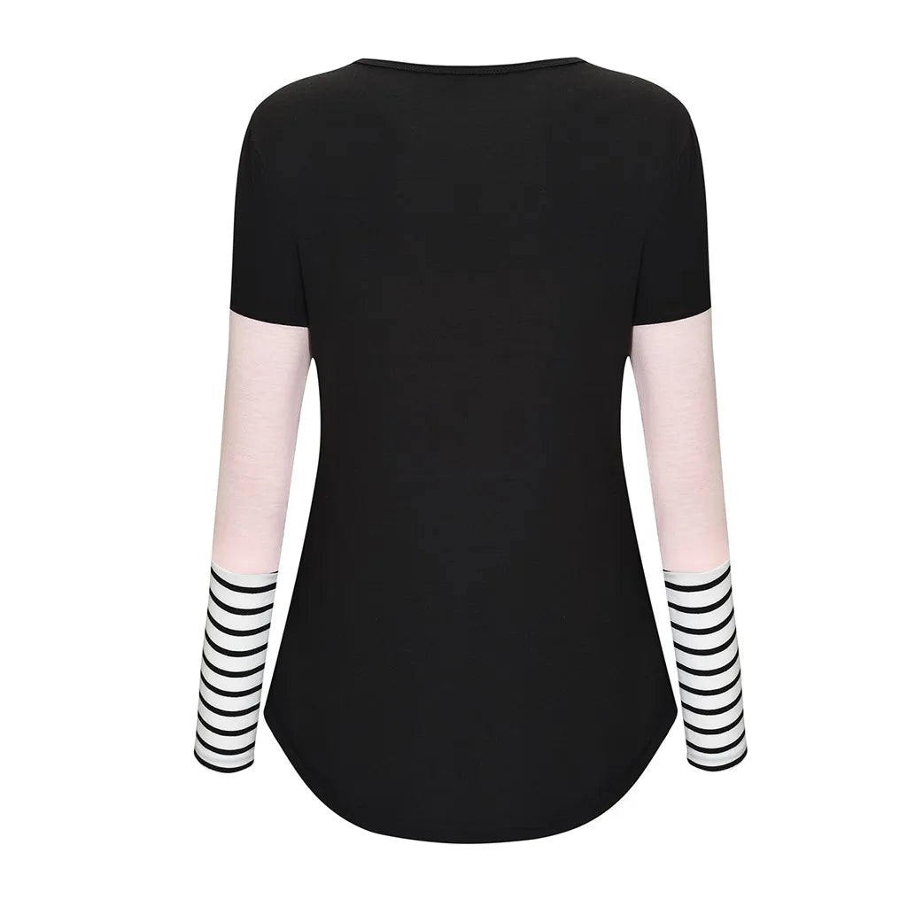 Fashion Pregnant Women Stiching Color Breastfeeding Nursing T Shirts Casual Loose Long Sleeve Tee Tops For Maternity
