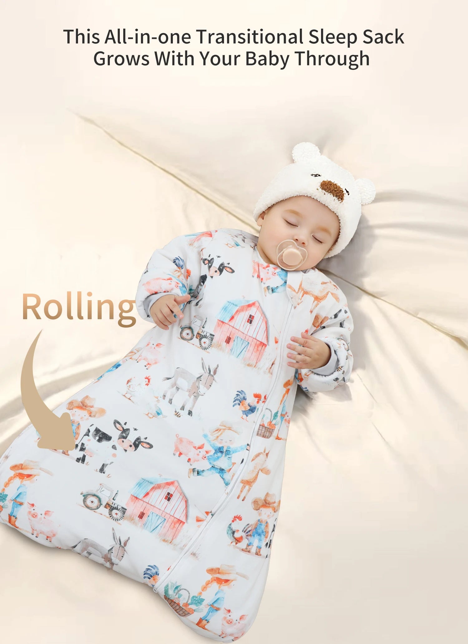 INSULAR Baby Cartoon Split-Leg Sleep Sack with Detachable Sleeves, 100% Cotton Thickened Winter & Autumn Toddler Sleeping Bag