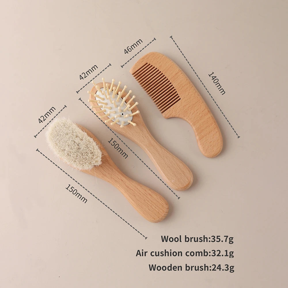 Custom Name Newborn Baby Hair Brush Set - Beechwood Comb & Soft Wool Brush - Natural Baby Grooming Kit & Gift