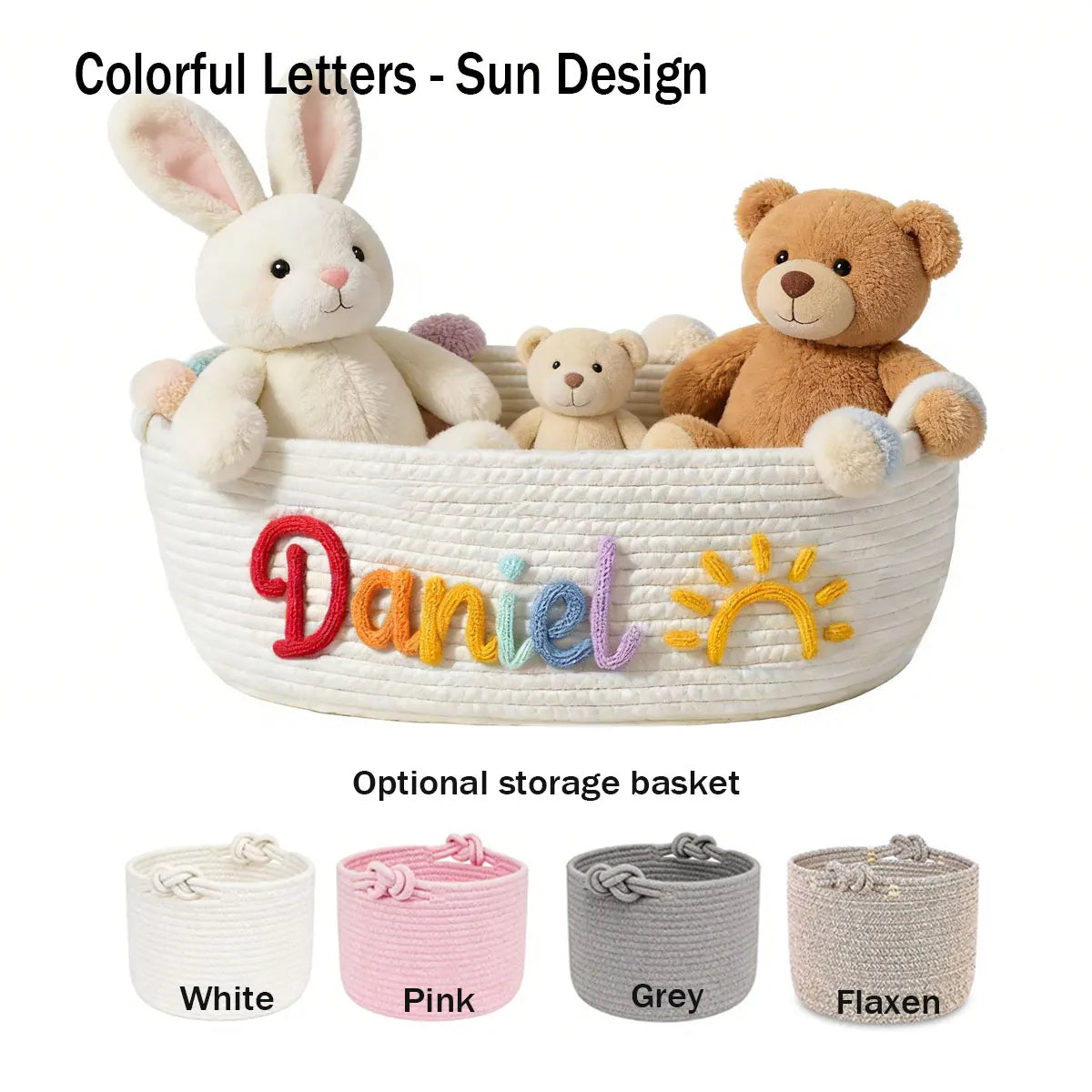Personalized Woven Storage Basket with Letter – Custom Star Sun Moon Gift Basket