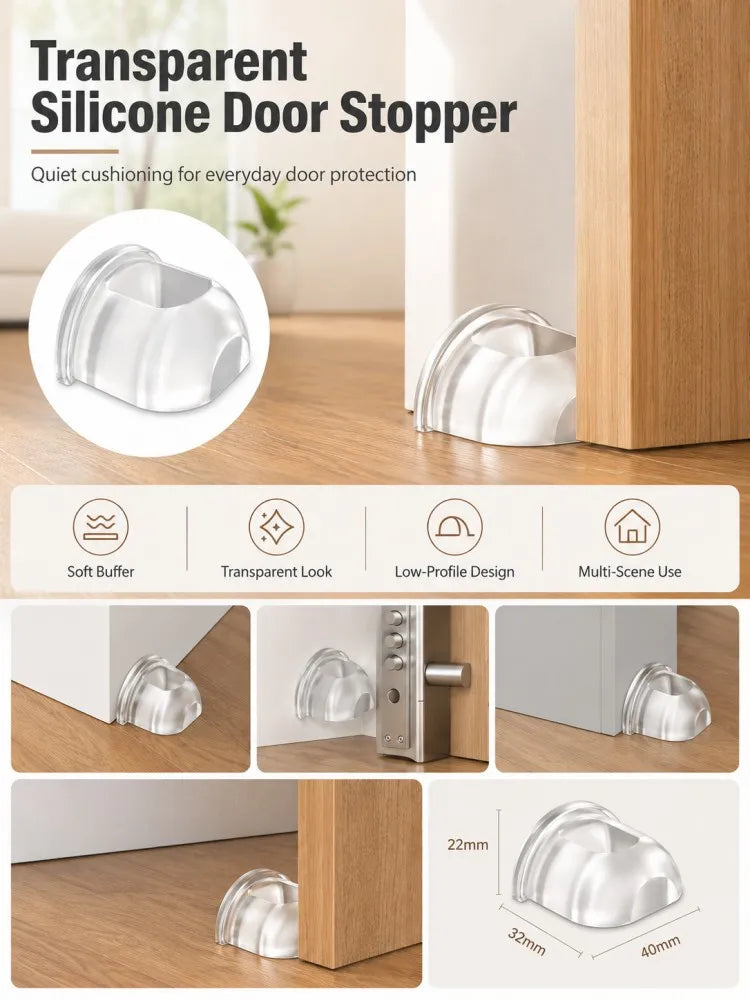 1-8pcs Transparent Silicone Door Stopper Self Adhesive Wall Protector Rubber Bumper Pad For Door Handle Cabinet Corner Furniture