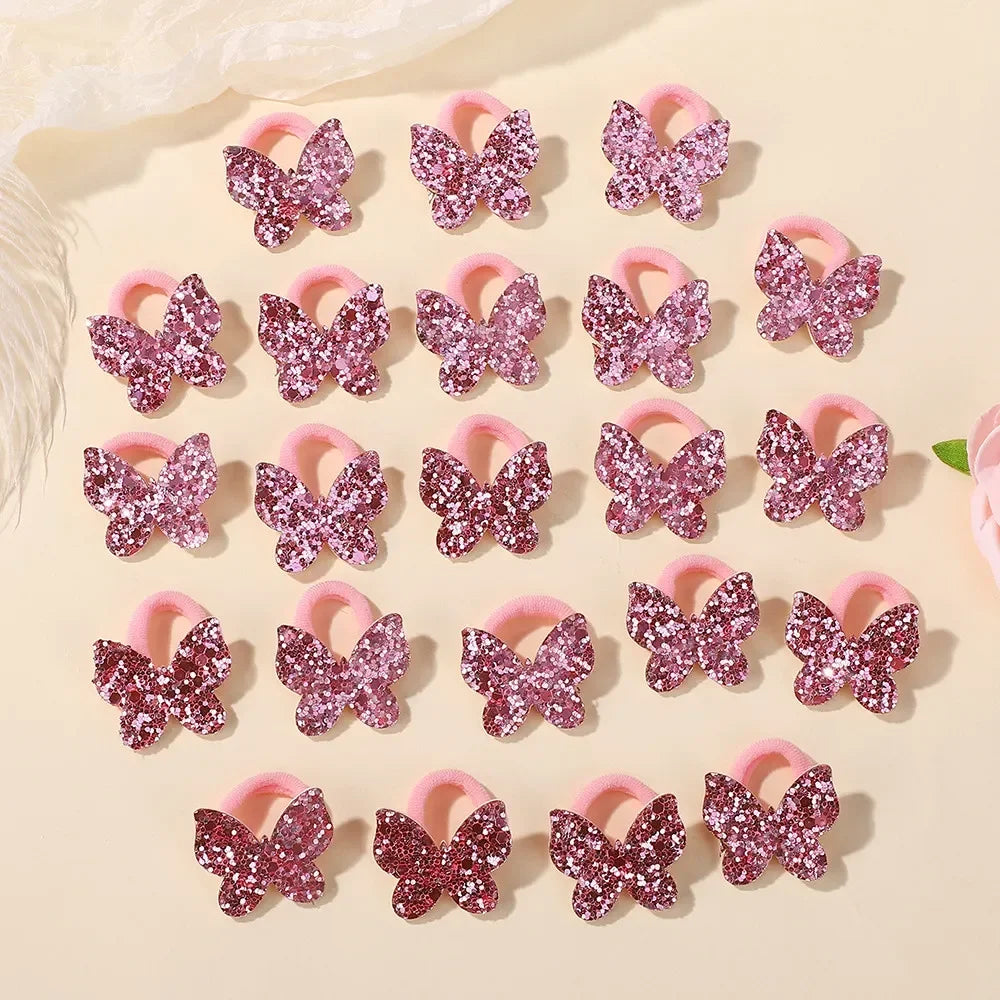 KidsCharm Sequin Butterfly Hairbands For Children 20Pcs Ponytail Holder Rubber Band Headwear Model 20Pcs
