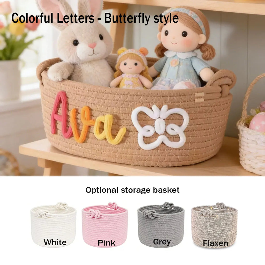 Personalized Woven Storage Basket with Letter – Custom Star Sun Moon Gift Basket