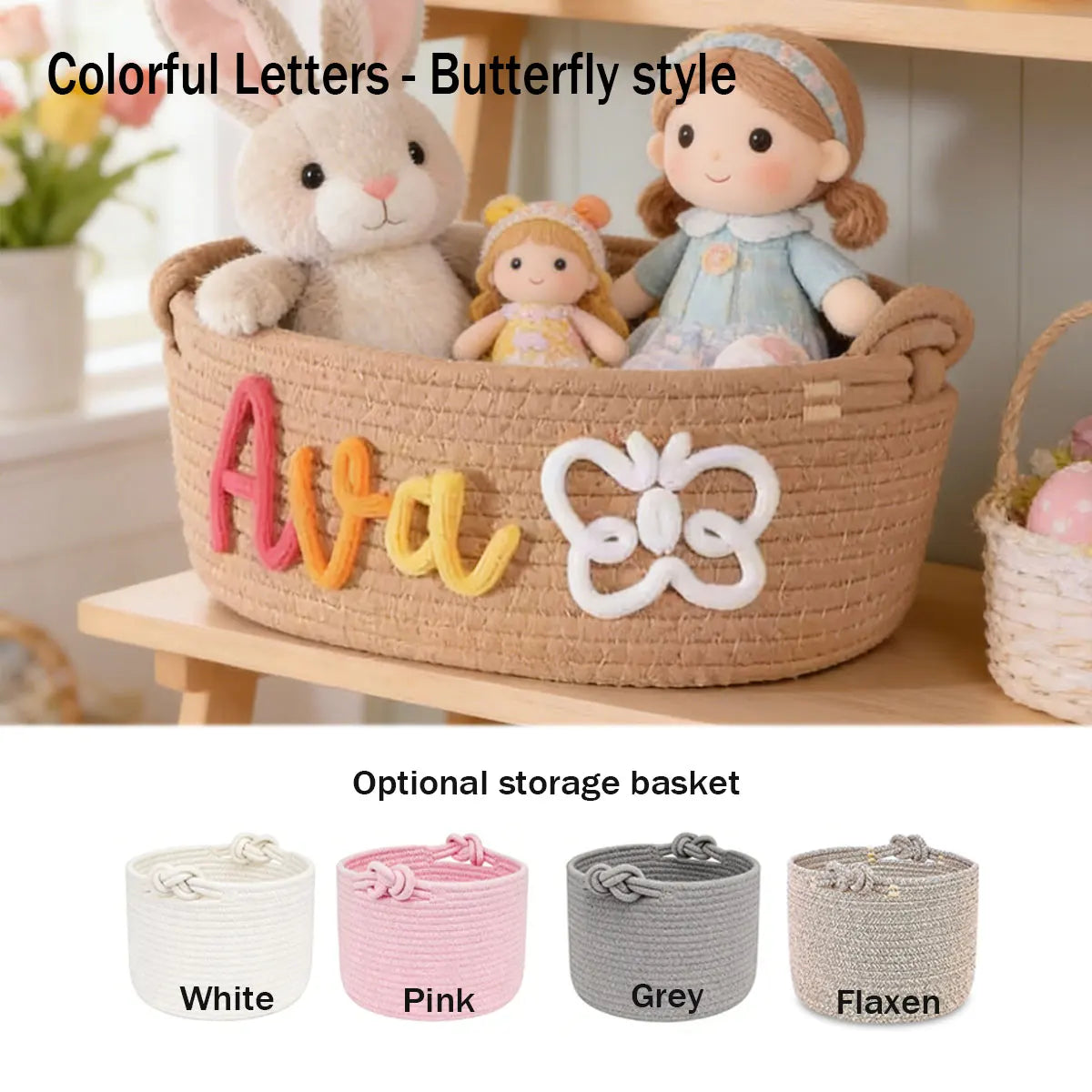 Personalized Woven Storage Basket with Letter – Custom Star Sun Moon Gift Basket