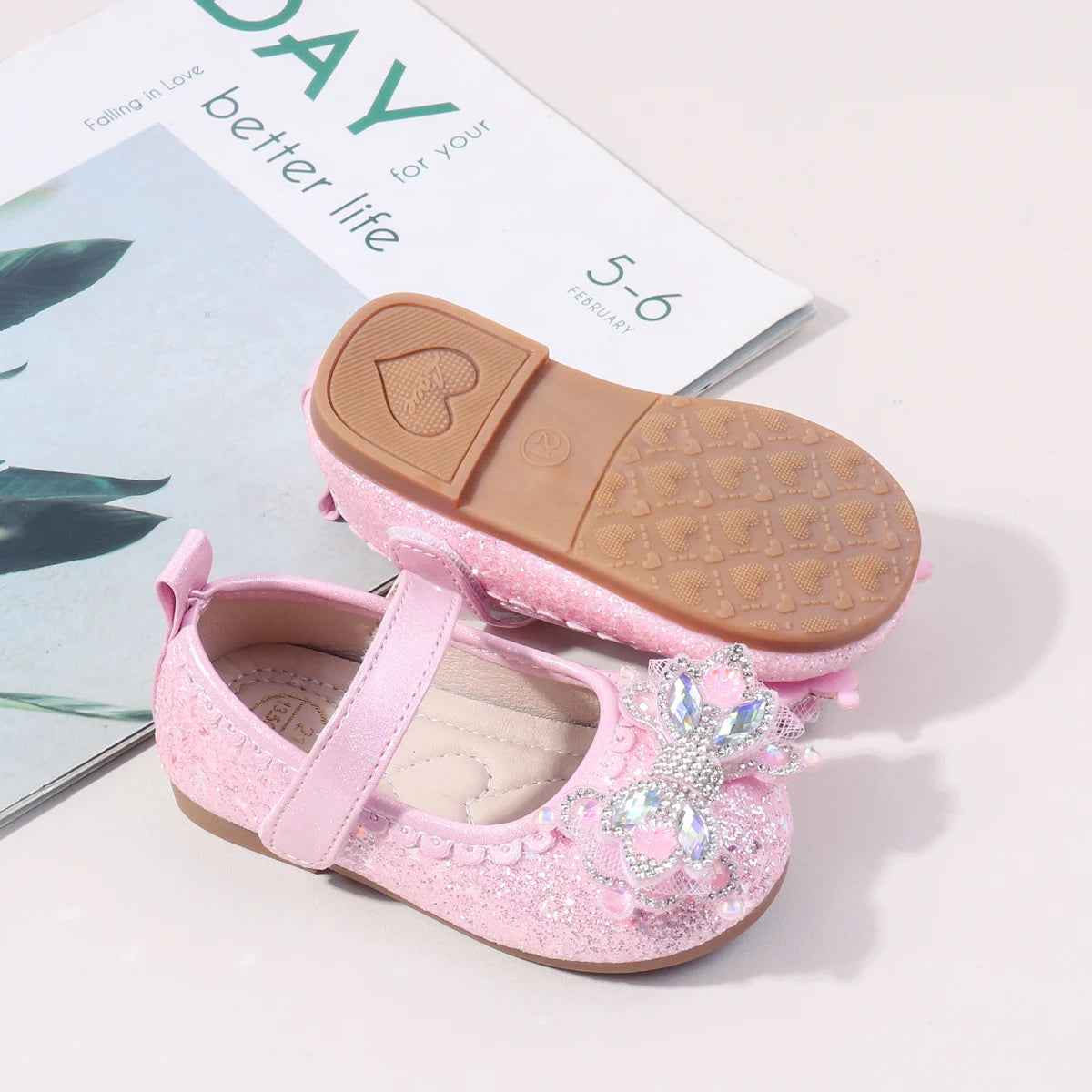 2025 Spring Bling-bling New Baby Girls' Crystal Princess Shoes For 0-3Y High Quality Soft TPR Sole Flat Girl's Leather Shoes
