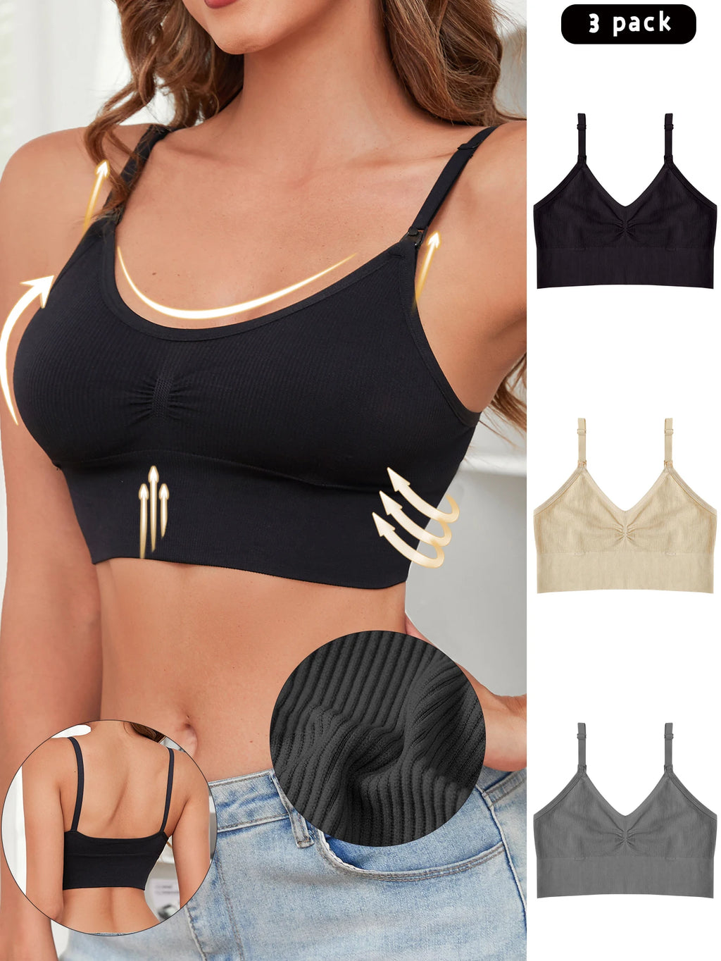 3 Pcs Breathable Front Opening Nursing Bra Seamless Maternity Bra Comfortable Detachable Sponge Mesh Nursing Bra