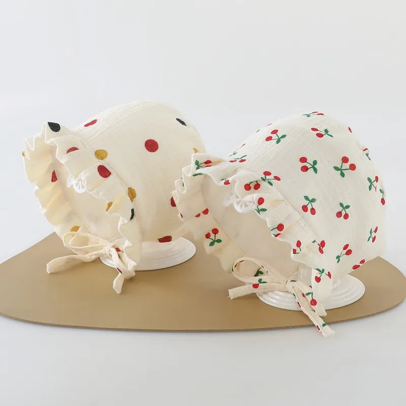 0-12Month Newborn Floral Ear Protection Hat Princess Girl Palace Hats Spring Summer Baby Sunshade Visors Flower Print Infant Cap