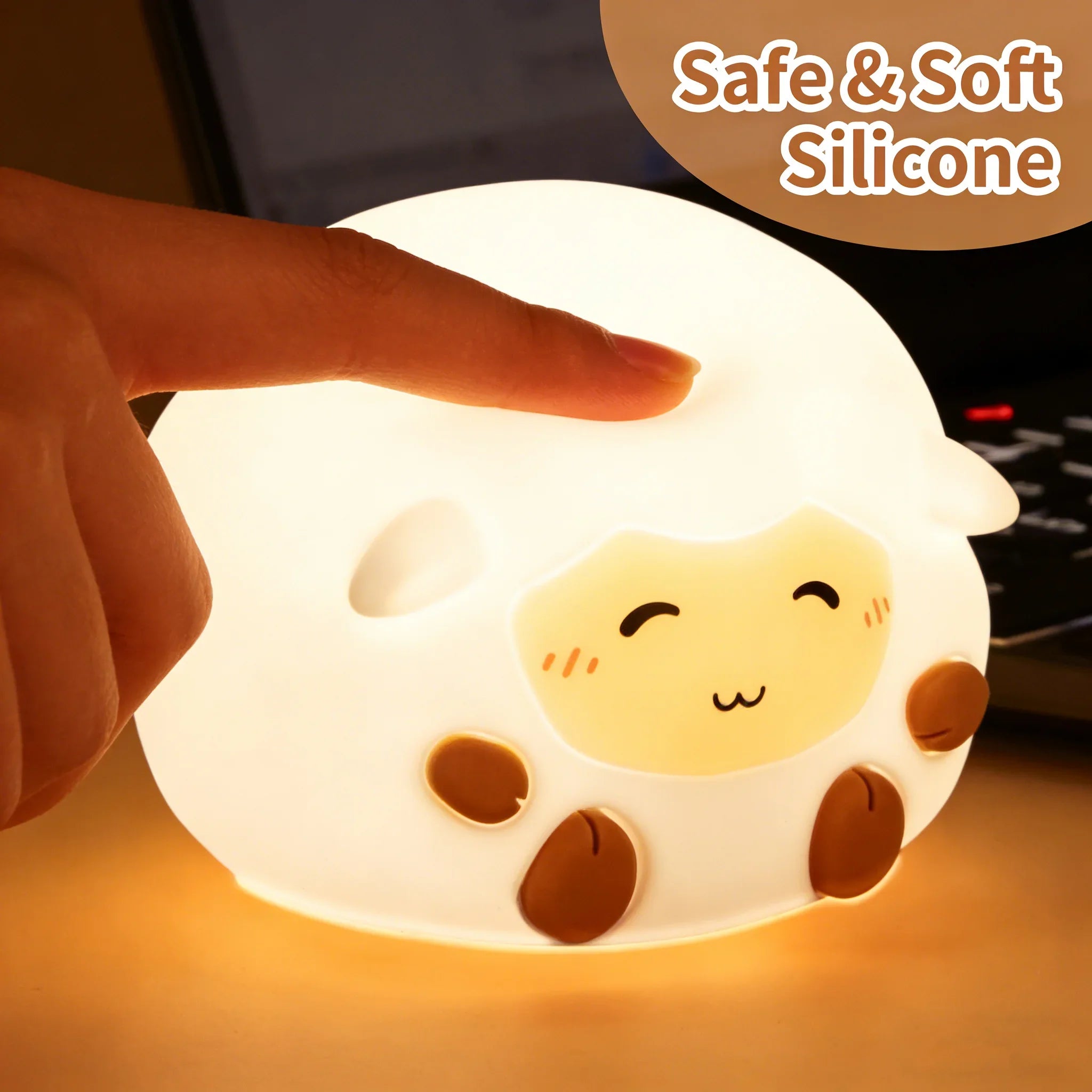 Cute Silicone Sheep Patting LED Night Light USB Rechargeable Dimmable Eye-Friendly Lamp for Kids Bedroom Decor Birthday Gift