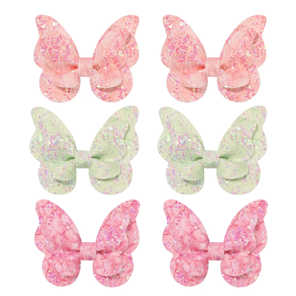 40Pcs Random Color Sparkling Bow Hair Clips Girls Lovely Butterfly Hairgripes Boutique Kids Hair Accessories