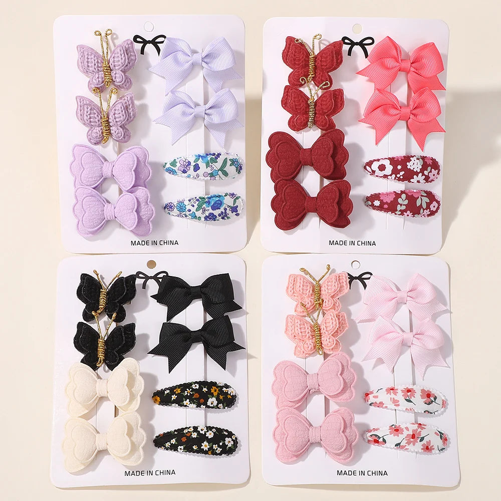 8Pcs/set Boutique Children's Hair Clip Hair Accessory Set Gift Knitted Butterfly Bangs Hairpin Ribbon Bows Hairgripes