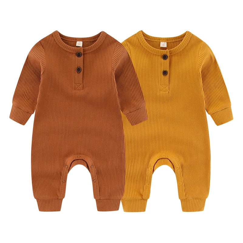 2-Piece Unisex Long Sleeve Baby Rompers Cotton Soft Infants Outfit Set For Everyday Wear