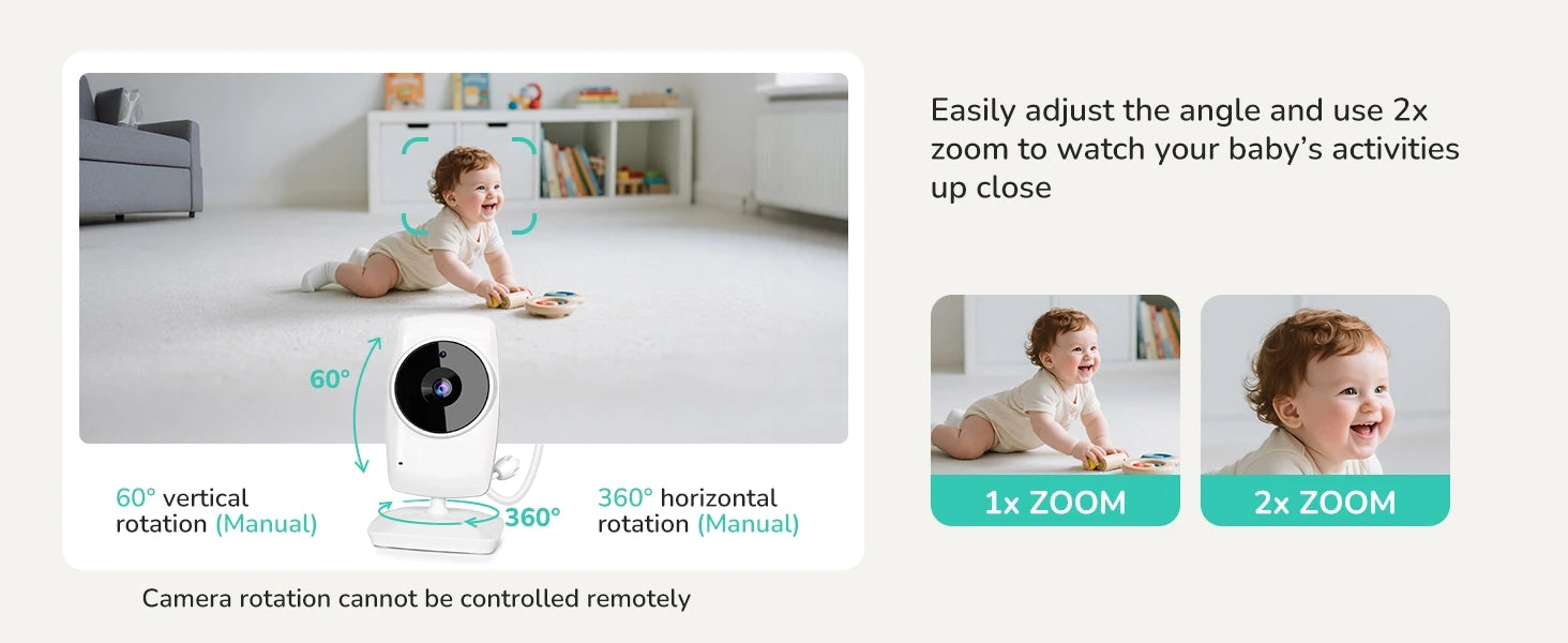 Baby Monitor with Camera and Night Vision 3.2 Inch Screen 2-Way Audio Temperature Sensor 2X Zoom Lullabies Feeding Reminder 22H