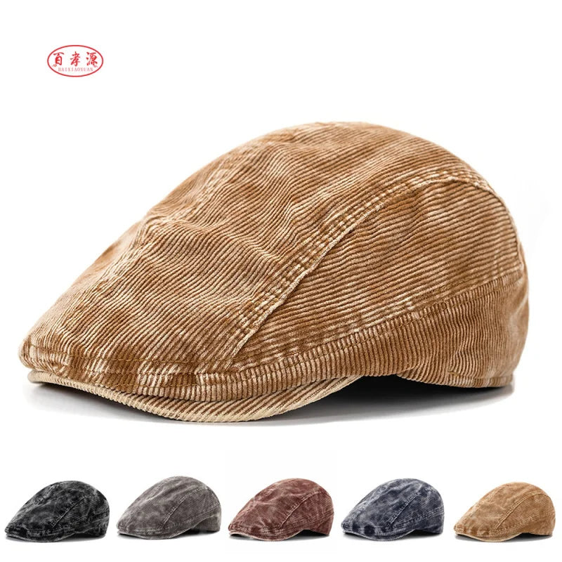 American Retro Tie-Dye Reversible Corduroy Duckbill Cap Womens Fashion Hat With Washed Fabric